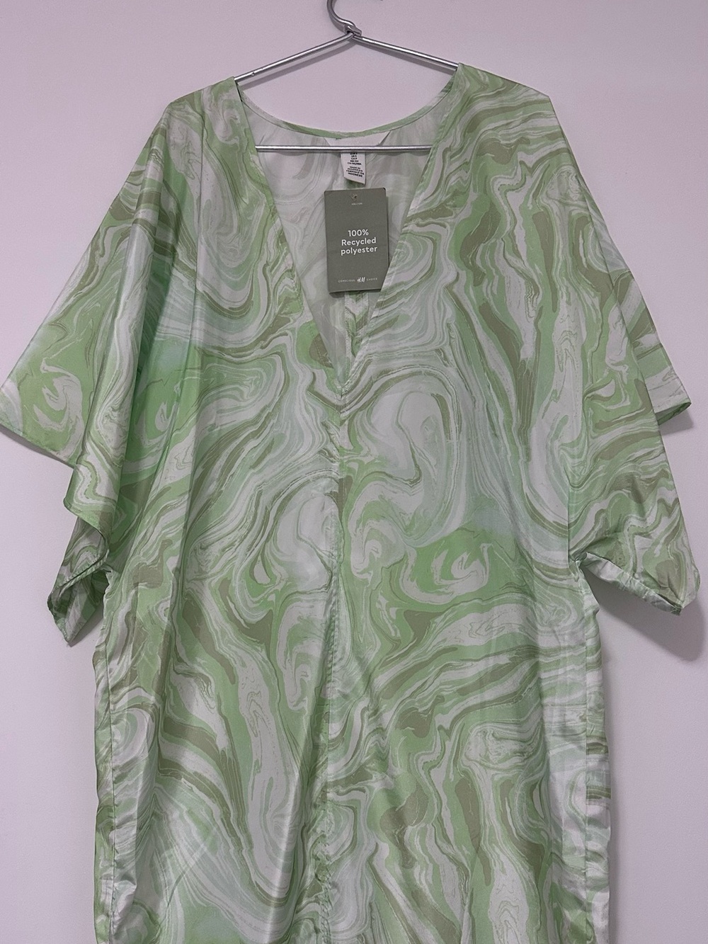 H&M Green & White Marble Print V-Neck Dress